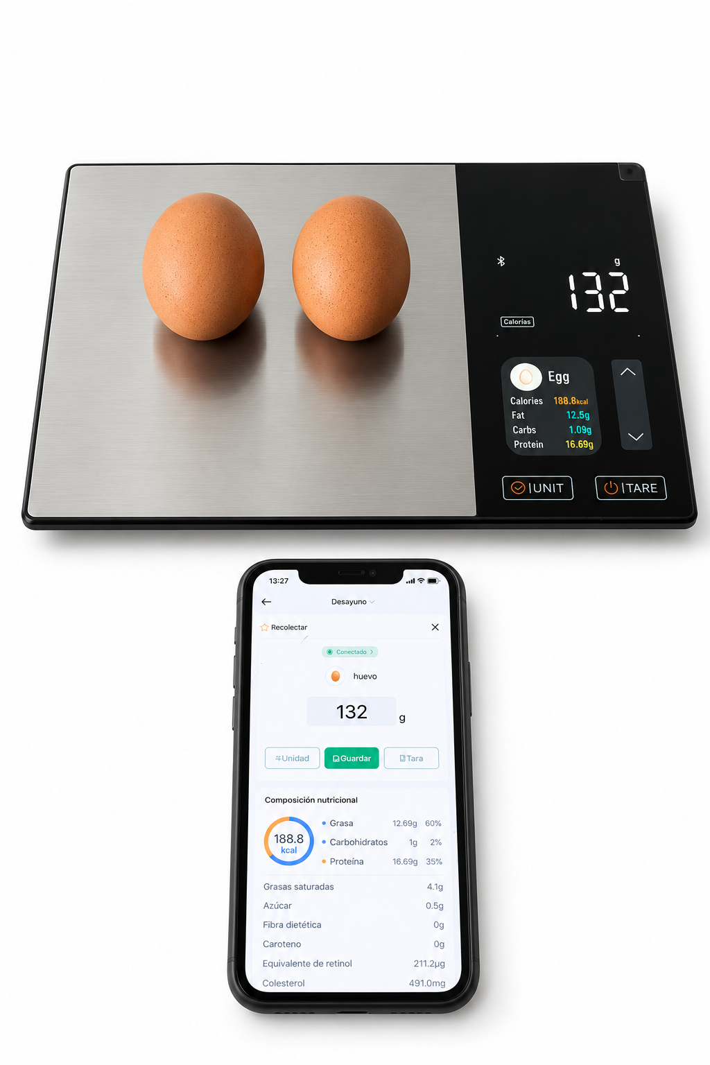Balanza inteligente para cocina con conexión y cálculo de nutrientes